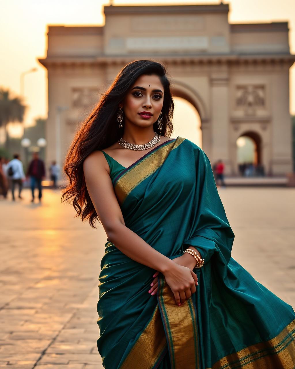 Coorgi Style saree catalogue shot on India Gate outdoor