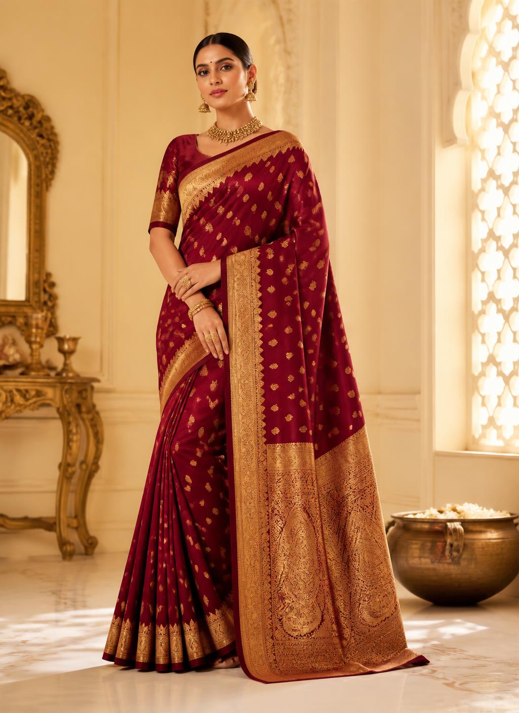Kerala Kasavu saree catalogue shot on Ivory studio